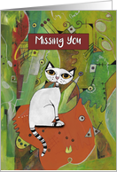 Missing You, White Cat on a Mat, Abstract card