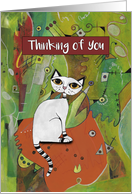 Thinking of You, White Cat on a Mat, Abstract card
