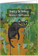 Happy Birthday, Dearest Girlfriend, Lucky Black Cat, Abstract card