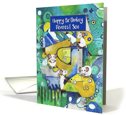 Happy Birthday, Dearest Son, Mice and Battleship, Abstract card
