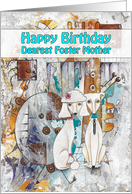 Happy Birthday, Dearest Foster Mother, Poodle Dogs, Abstract Art card
