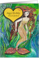 Happy Birthday, Dearest Girlfriend, Mermaid and Blue Fish, card