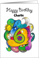 Happy Sixth Birthday Custom Card Cute Doodle Art Children’s Birthday card
