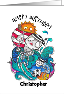 Happy Birthday Custom Name Childrens Skull Football Pirates card