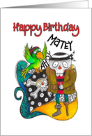 Happy Birthday Matey Childrens Skull Pirate and Parrot card