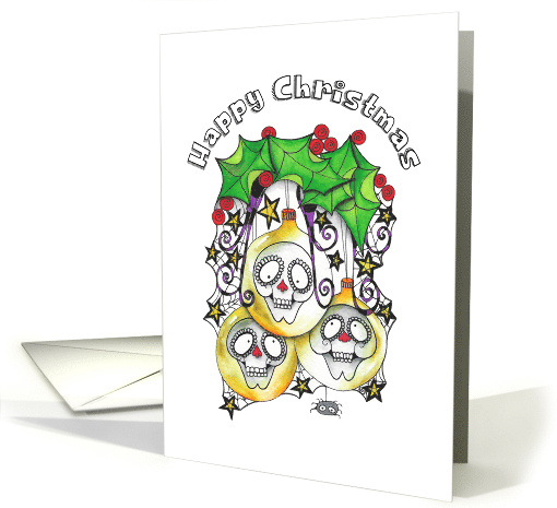 Happy Christmas Santa Skulls Holly and Baubles card (1652824)