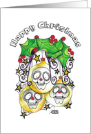 Happy Christmas Santa Skulls Holly and Baubles card