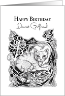 Happy Birthday Dearest Girlfriend Little Cat in garden card