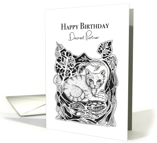 Happy Birthday Dearest Partner Little Cat in garden card (1658434)