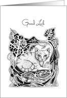 Good Luck Little Cat in garden card