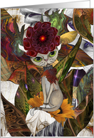 Blank Cat and Sunflower Abstract Fractal Digital Collage card