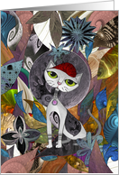 Blank Cat and Surreal Moon Abstract Fractal Digital Collage card