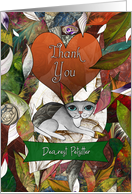 Thank You Dearest Petsitter Grey and White Cat with Leaves card