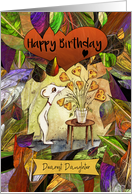 Happy Birthday Dearest Daughter White Mouse with Cheesy Flowers card