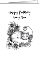 Happy Birthday Dearest Niece Tabby Cat in a Box and Flowers card