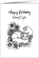 Happy Birthday Dearest Sister Tabby Cat in a Box and Flowers card