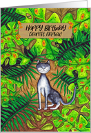 Happy Birthday Dearest Nephew Cat in Tropical Garden card