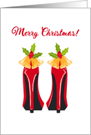 Christmas, Red High Heels, Bells, Holly card