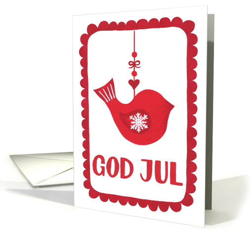 God Jul, Swedish, Bird , Ornament, Snowflake, Hygge, Folk Art card