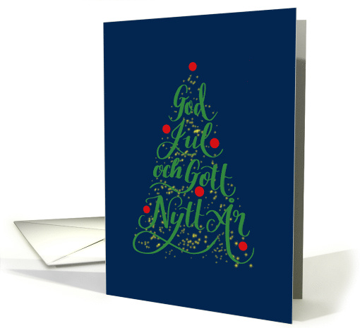 Christmas Tree, Hand Lettered, God Jul, Christmas Lights card