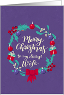 Christmas Wreath, Merry Christmas, Dearest Wife, Purple Distressed card