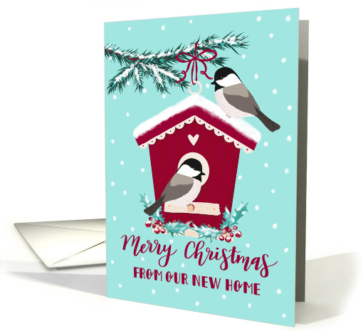 Christmas, We've Moved, New Address, Bird House, Chickadee, Snow card