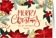 Merry Christmas, Holly, Berries, Poinsettia, Faux Gold, Mum card