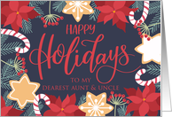 Aunt and Uncle, Happy Holidays, Poinsettia, Candy Cane, Berries card