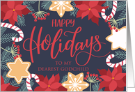 Godchild, Happy Holidays, Poinsettia, Candy Cane, Berries card