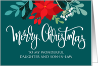 Daughter and Son In Law, Merry Christmas, Poinsettia, Rosehip, Berries card