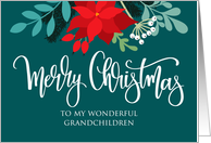 Grandchildren, Merry Christmas, Poinsettia, Rosehip, Berries card