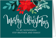 Step Brother and Family, Merry Christmas, Poinsettia, Rose Hip card