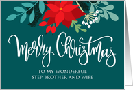 Step Brother and Wife, Merry Christmas, Poinsettia, Rose Hip card