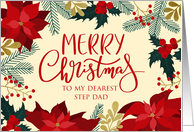 Step Dad, Merry Christmas, Poinsettia, Faux Gold, Berries card