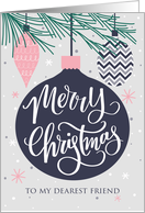 Friend, Merry Christmas, Christmas Ornaments, Hand Lettering card