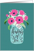 Aunt, Thinking Of You, Mason Jar, Flowers, Hand Lettering card