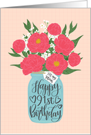 Mom, 91st, Happy Birthday, Mason Jar, Flowers, Hand Lettering card