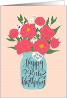Aunt, 98th, Happy Birthday, Mason Jar, Flowers, Hand Lettering card