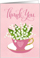 Thank You, Teacup, Lily of the Valley, Hand Lettering, Pink, Flowers card