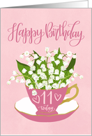 11 Today, Happy Birthday, Teacup, Lily of the Valley, Hand Lettering card