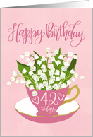 42 Today, Happy Birthday, Teacup, Lily of the Valley, Hand Lettering card
