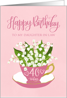 40, Daughter-In-Law, Happy Birthday, Teacup, Lily of the Valley card