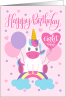 8th Birthday Unicorn Sitting On Rainbow Surrounded By Balloons card