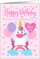 5th Birthday Great Granddaughter Unicorn Sitting On Rainbow card