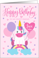 5th Birthday Friend Unicorn Sitting On Rainbow With Balloons card