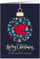 Merry Christmas Fiancee with Christmas Peace Dove Bauble Ornament card