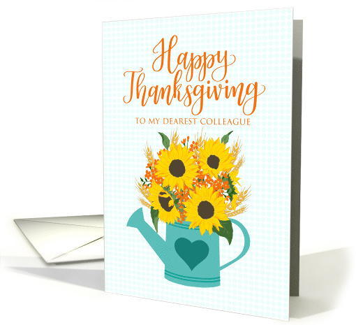 Colleague Happy Thanksgiving Watering Can of Sunflowers & Wheat card