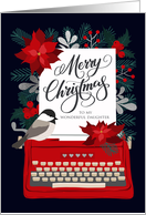 My Daughter Christmas with Typewriter Holly Berries and Poinsettias card