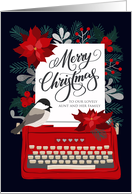 OUR Aunt and Family Christmas with Typewriter Holly and Poinsettias card