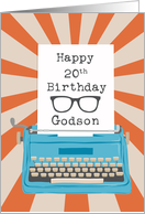 Godson Happy 20th Birthday Typewriter Glasses Silhouette Sunburst card